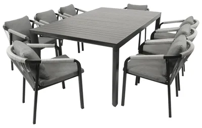 Produktbild von Garnitur 9-teilig 383,0 x 75 x 248,0 cm Aluminium Seil Polyester Grau Anthrazit