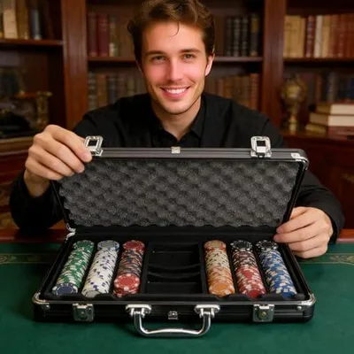 Produktbild von Pokerkoffer mit einem Fassungsvermögen für 300 Chips, mattschwarz, stabil und professionell, Metallkoffer für Pokerchips für Erwachsene, Liebhaber, Familien, Anfänger und Kartenspiele