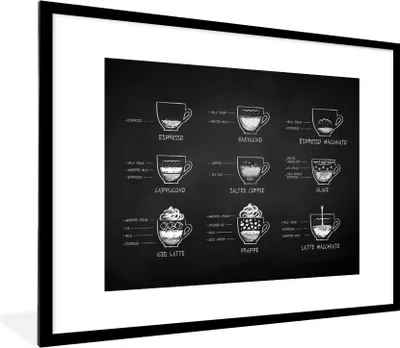 Produktbild von MuchoWow® Gerahmtes Poster Küche - Kaffee - Trinken 80x60 cm - Poster mit Schwarzem Bilderrahmen Wandposter Rahmen Foto Bilder - Schlafzimmer-Dekorationen - Fotoposter