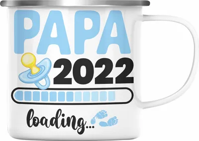 Produktbild von Trendation - Papa 2022 Loading Emaille Tasse Schwanger Schwangerschaftsverkündung Überraschung Du Wirst Vater (Silber)