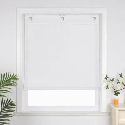 Produktbild von Joyswahl Raffrollo ohne Bohren mit Haken Modern Küche Gardinen Ösenrollo Raffgardinen glänzender Stoff Uni Halbtransparent Weiß BxH 60x140cm