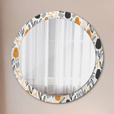 Produktbild von Ø90cm Spiegel - Glasrahmen mit Aufdruck - Wandspiegel Schlafzimmer - Papaya Muster