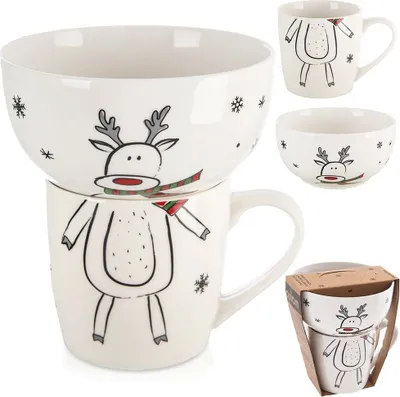 Produktbild von Orion Porzellanbecher Kinderbecher Kaffeetasse Teetasse Becher mit Schüssel mit Schälchen aus Porzellan für Kinder 2-tlg.