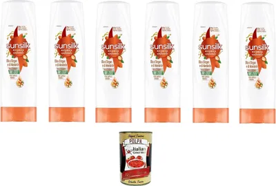 Produktbild von Argan- und Mandelöl-Conditioner, Conditioner für brüchiges und geschädigtes Haar, mit Arganöl und Bio-Mandelöl, 6x 200 ml+ Italian Gourmet polpa 400g