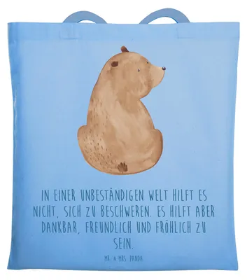 Produktbild von Mr. & Mrs. Panda Tote Bag Bär Schulterblick - Sky Blue - Geschenk, Laptoptasche, Stoffbeutel, Motivation, Schultasche, Beutel, Weisheit, Selbstachtung, Teddy, Tasche