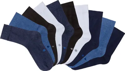 Produktbild von H.I.S. Basicsocken Damen Herren Business Socken, Anzugsocken ohne Gummibund 10 -teilig 2x schwarz, 2x blau, 2x blau-meliert, 2x jeans-meliert, 2x weiß Größe 35/38