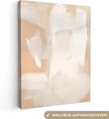 Produktbild von MuchoWow® - Leinwandbilder - Kunst - Weiß - Beige - Modern, Wandbild, Wanddeko Bilder Wohnzimmer, 60x80 cm