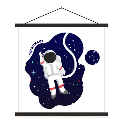 Produktbild von MuchoWow® Textilposter Illustration - Astronaut - Kinder 120x120 cm mit schwarzem Rahmen - Aufhängungsset