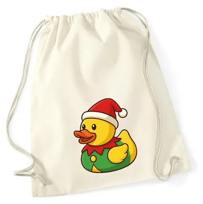 Produktbild von Huuraa Turnbeutel Quietscheente Wichtel Gummiente Elfe 12 Liter Natural Baumwolle Rucksack Geschenkidee