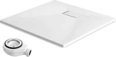 Produktbild von EMKE Duschwanne Flach Quadratisch 90x90cm Duschtasse mit Rutschfeste Struktur in Weißer Steinoptik inkl. Ablaufgarnitur