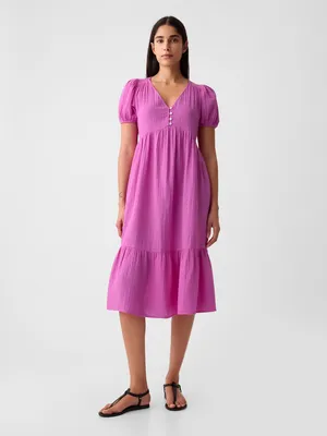 Produktbild von GAP Midikleid aus Musselin mit Rundhalsausschnitt, Knopfverschluss und Seitentaschen, Größe XS