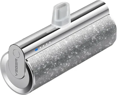 Image de VEGER Powerbank 5.000 mAh avec type C PD QC3.0 intégré 2.4A 12W connexion PlugOn (W0573) argenté