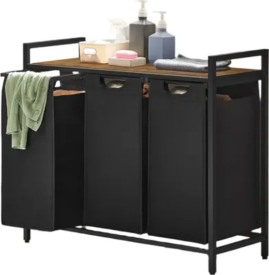 Obrázok produktu pre Košík na prádlo s 3 priehradkami a odkladacou plochou – 92,5 x 33 x 71 cm