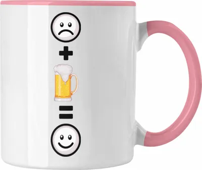 Produktbild von Trendation - Bier Tasse Geschenkidee für Biertrinker Geburtstag Lustiges Geschenk :( + Bier = :) (Rosa)