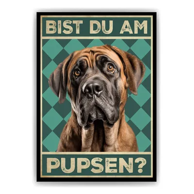 Produktbild von Mastiff - Bist du am Pupsen? Hunde Poster Badezimmer Gästebad Wandbild Klo Toilette Dekoration Lustiges Gäste-WC Bild DIN A4 – DIN A4 (21x29.7cm)