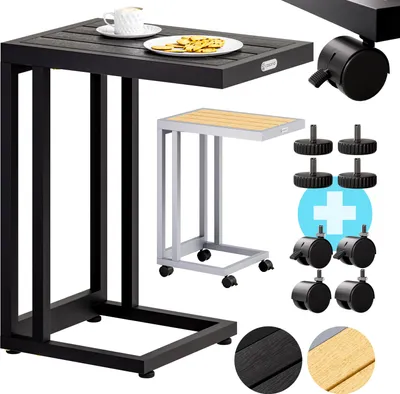 Image de CASARIA® Table d'appoint Crème Blanc en forme "C" WPC Plateau de table avec roulettes Extérieur Intérieur Table de salon