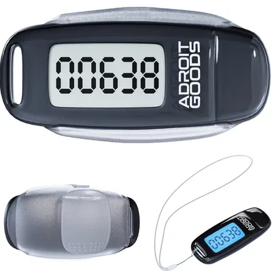 Produktbild von AdroitGoods Schrittzähler mit Clip und Trageschnur - USB-Ladung - Activity Tracker - Schrittzähler - Großes Display - Tasche - Schwarz