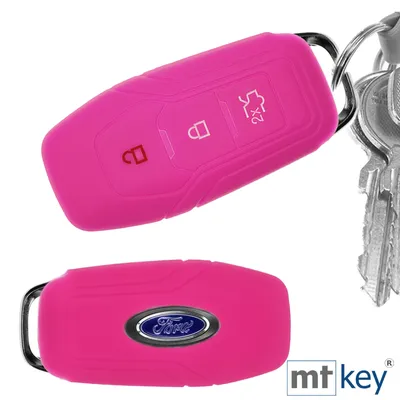 Produktbild von Auto Schlüssel Hülle Silikon Schutz Cover Pink kompatibel mit Ford Mustang Mondeo V Turnier Fiesta Focus Galaxy Kuga 3 Tasten KEYLESS SMARTKEY