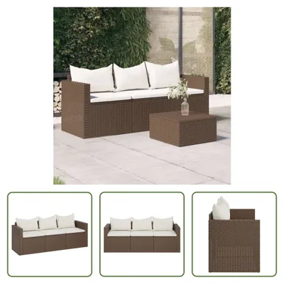 Produktbild von The Living Store Gartensofa 3-Sitzer mit Kissen Braun Poly Rattan