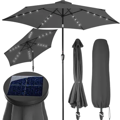 Produktbild von KINGSLEEVE® Sonnenschirm Balkon 300cm LED Beleuchtung UV Schutz 80+ Solar Schutzhülle Groß Kurbel Knickbar Terrasse Gartenschirm Marktschirm Anthrazit