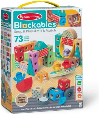 Image de Blocs de Construction Ville Melissa & Doug, 73 Pièces, Blocs en Bois Figurines, Jeu de Construction Urbain