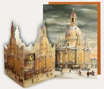 Zdjęcie produktu dla Kalendarz adwentowy na stół z motywem kościoła Frauenkirche w Dreźnie wraz z pocztówką