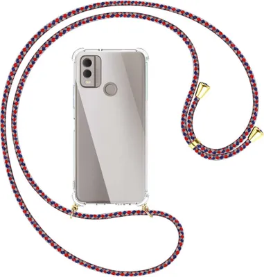 Produktbild von Handykette Backcover-Schutzhülle mit Band (Metall goldfarben) für Nokia C22 4G (6.5'') - silber/blau/rot