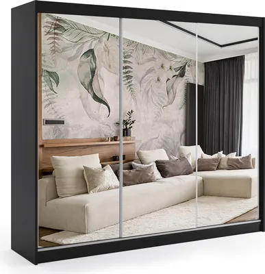 Produktbild von ALTDECOR Kleiderschrank mit Spiegel und Schiebetüren, kugelgelagerte Führungsschienen und Aluminium-Leisten - DEBI - 180 cm - Schwarz