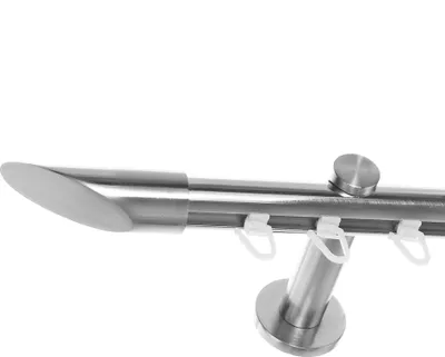 Produktbild von Innenlauf Gardinenstange Edelstahl Look 20mm Wandträger 1-läufig Schräge, Länge wählbar H30 E32
