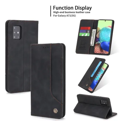 Obrázek produktu pro RetroPolyuretankožené pouzdro pro Samsung Galaxy A71 5G peněženkový design pouzdro s držákem na karty a stojánkem černé
