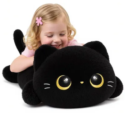Produktbild von Weiches Schwarze Katze Kuschelkissen - Elastisch und Formbeständig Dekokissen (51 cm)
