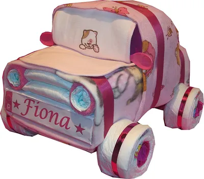 Produktbild von Windeltorte als Windelauto rosa
