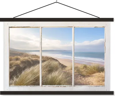 Produktbild von MuchoWow® Textilposter Aussicht - Strand - Meer 90x60 cm mit schwarzem Rahmen - Aufhängungssatz