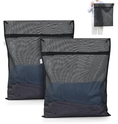 Immagine prodotto di OTraki - Sacca per il bucato, 2 pezzi, 50 x 60 cm, con cerniera in metallo, nero
