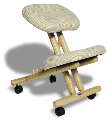 Ergonomische Kniestoel aus Gummibaumholz, Stoff, Natur