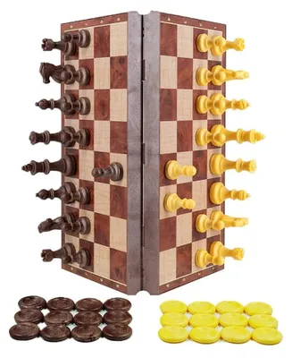 Obrázek produktu pro Magnetická šachová hra, 2 v 1, cestovní hra se dřevěnou deskou