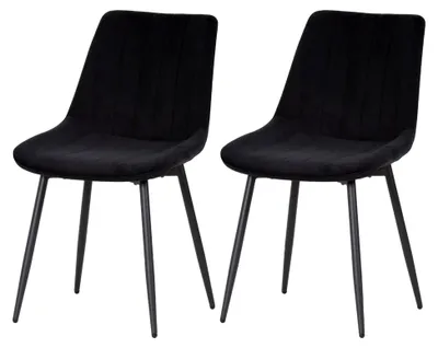 Produktbild von Esszimmerstuhl BOSA - 2er Set Schwarz, Küchenstuhl im Retro-Stil – ergonomisch & gepolstert – Samtbezug & Metallbeine – bequem & pflegeleicht – Esszimmer, Wohnzimmer
