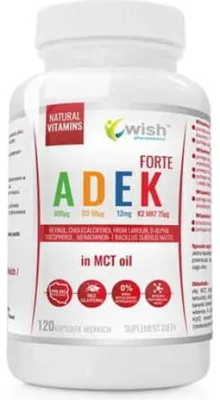 Productafbeelding van WISH ADEK Vitamine A, D3, E, K2 MK-7 in MCT-olie, 120 stuks
