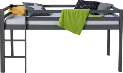 Image de Lit superposé avec matelas et sommier à lattes 90x200 cm Lit d'enfant Lit mezzanine Gris Pin