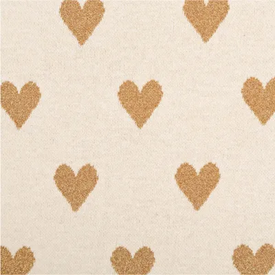 Produktbild von Strickstoff Jacquard Polyester Herzen natur goldfarbig 1,45m Breite