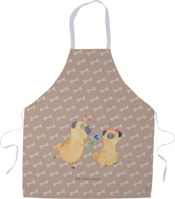 Produktbild von Mr. & Mrs. Panda Schürze Mops Verliebt - Hundeglück - Geschenk, Liebe, Grillschürze, Küchenschürze, Backschürze, Hund, Sprüche, Knuffig, Kochschürze, Küchenzubehör