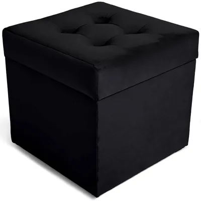 Produktbild von MG Design Polsterhocker Schwarz 45x45 cm - Stauraum 50L, bis 300 kg, samtig-weich mit Schimmer, pflegeleicht, für Wohnzimmer & Flur