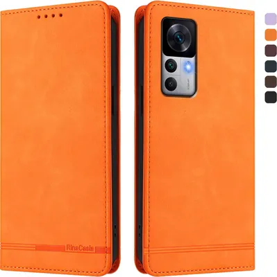 Produktbild von Hülle für Xiaomi 12T /Xiaomi 12T Pro, Retro Kunstleder Ständer Klapphülle mit Kartenfächer und Magnetische Orange