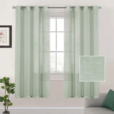Productafbeelding van Gordijnen set van 2 - H 243 x B 132 cm - Semi-transparant - Voile - Oogjes - Linnenlook - Raamdecoratie