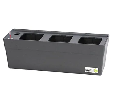 Produktbild von Greenbar® Kräuterkasten, für 3 Kräutertöpfe, mit integriertem Bewässerungssystem, für Indoor / Outdoor, 48 x 16 x 15.5 cm, Kunststoff, anthrazit