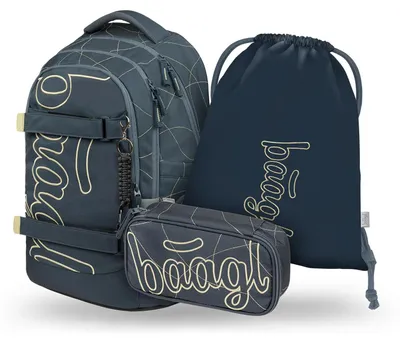 Produktbild von Baagl Schulrucksack Set Jungen Teenager 3 Teilig Schultasche 30 l - Wave