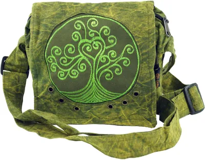 Immagine prodotto di Borsa a tracolla etnica, borsa nepal stonewash `Tree of Life` - verde, unisex - adulto, cotone, 18*20*10 cm, borsa a tracolla alternativa, borsa in tessuto