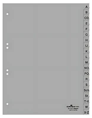 Zdjęcie produktu dla Indeks, PP, A - Z, szary, A4 pełna okładka d, 215/230 x 297 mm, 20 kartek