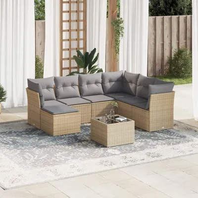 Produktbild von Design 8-tlg. Garten-Sofagarnitur mit Kissen Beige Poly Rattan, Gartenmöbel-Sets 2024 Neu