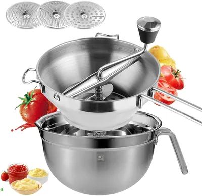 Produktbild von Küchenmaschine aus Edelstahl mit 3 Siebeinsätzen, Gourmet-Schüssel für Marmelade, Püree, Suppen, Soßen und Babynahrung, multifunktionale Rührschüssel, Salatschüssel